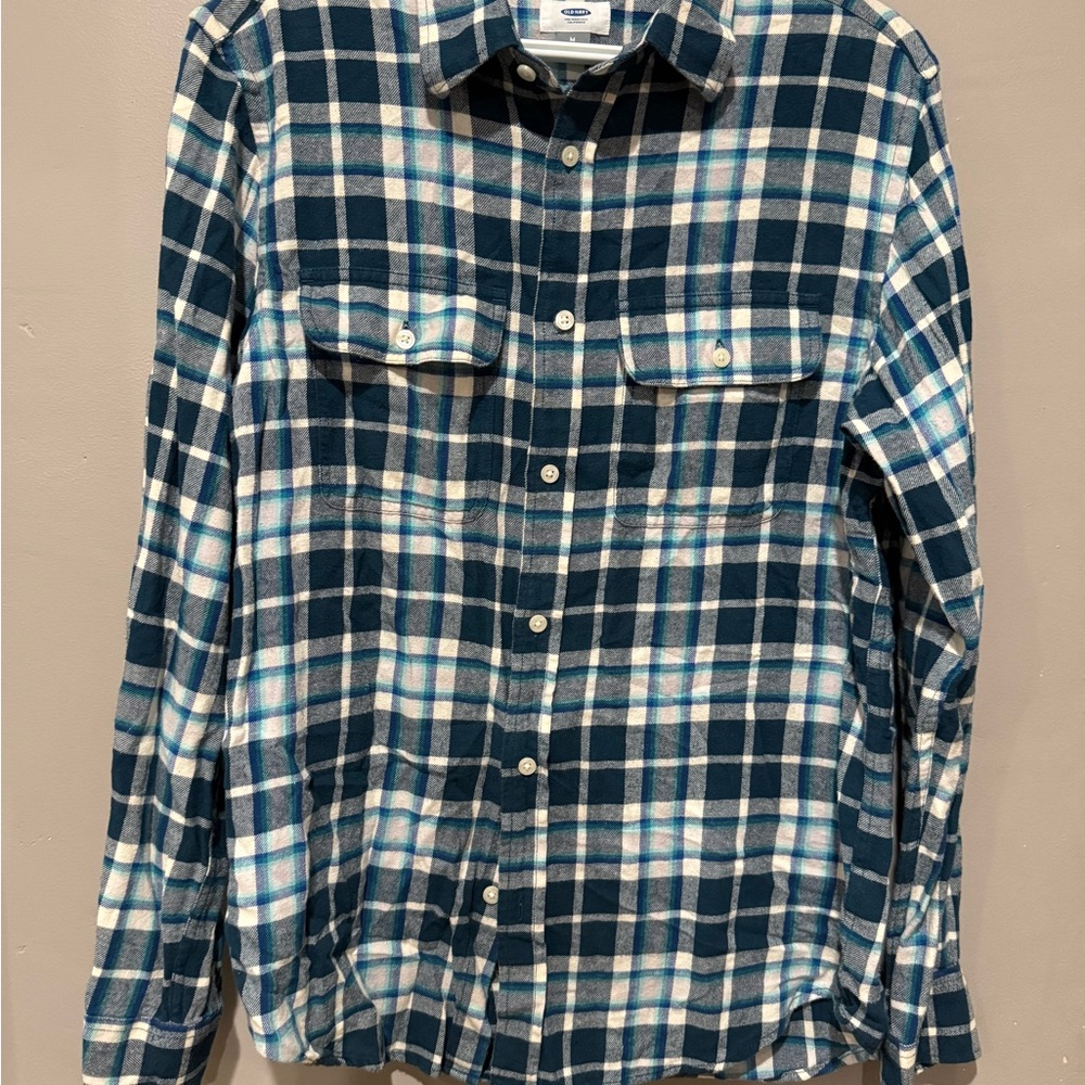 Old Navy Men's Navy and White Plaid Shirt
